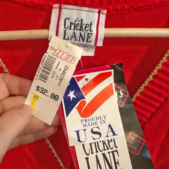 NWT Vintage Cricket Lane Christmas Sweater Cardi Med Snowflake Red Metallic Gold - Picture 3 of 6